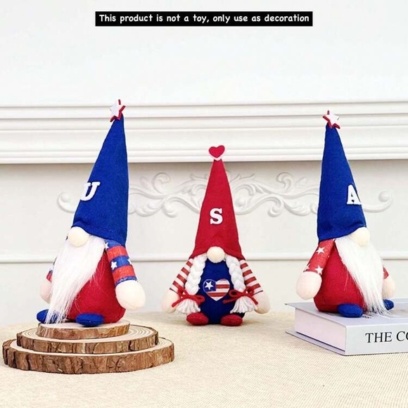 NWT- Set of 3- Patriotic USA Hat Gnomes Trio Decorations - Picture 3 of 6